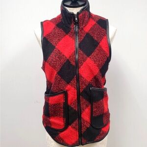 Red and Black Plaid Fleece Vest